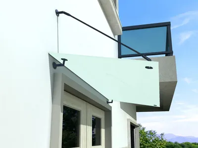 Immagine prodotto di Glaswerk Westfalen- (STR)200x90cm baldacchino in vetro smerigliato+supporto RAL7016