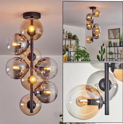 Produktbild von Fossobiubo Deckenlampe aus Metall/Glas in Schwarz/Rauchfarben/Bernstein/Klar