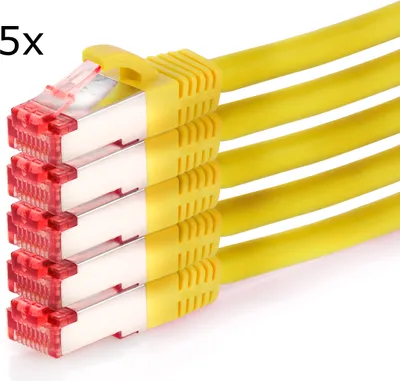 Produktbild von TPFNet 5er Pack 1,5m Cat.6 Patchkabel / Netzwerkkabel S/FTP 1000Mbit, gelb
