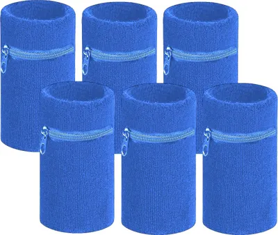 Produktbild von Arowell Premium-Schweißband mit Tasche und Reißverschluss – 12 x 8 cm – Kobaltblau – 6er-Pack