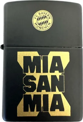 Produktbild von Zippo Feuerzeug FC Bayern München Mia san Mia schwarz mit goldfarbenem Logo und Slogan