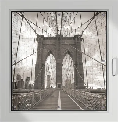 Produktbild von Wallario Lichtschutzbild, Dekorativer Sichtschutz Sonnenschutz 96 x 93 cm mit Motiv: Brooklyn Bridge in New York - Verdunklung ohne Bohren