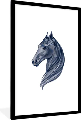 Produktbild von MuchoWow® MuchoWow® Gerahmtes Poster Pferd - Aquarell - Schwarz - Mädchen - Kinder - Mädchen 60x90 cm - Poster mit zchwarzem Bilderrahmen - Dekoration - Wandposter Wohnzimmer - Hochwertig