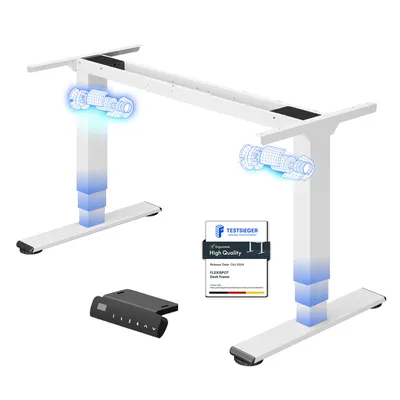 Produktbild von FLEXISPOT EC5-Lite Elektrisch Höhenverstellbares Tischgestell, Doppelmotor, 3-stufige Beine, 100kg Tragkraft, 4 Speicherplätze, Kollisionsschutz, Weiß