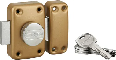 Image de Verrou à bouton Transit 2 pour porte d'entrée, cylindre 40mm, acier, 4 clés, époxy or - THIRARD