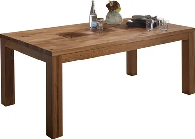 Produktbild von Esstisch "WZ-0315" aus Wildeiche in natur geölt. Abmessungen (BxHxT) 180x76x90 cm