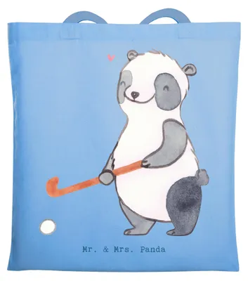 Produktbild von Mr. & Mrs. Panda totebag Panda Hockey spielen - Sky Blue - Geschenk, Jutebeutel, Schultasche, Verein, Tragetasche, Hockeyschläger, Feldhockey, Shopping Tasche, Tote Bag