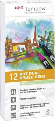 Produktbild von Tombow ABT-12P-2 Filzstift Fein Blau, Grün, Grau, Hellblau, Hellgrün, Minze, Pink, Violett, Gelb 12 Stück(e)