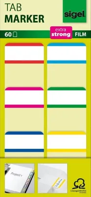 Produktbild von Tab Marker extra strong 25x38mm farbig sortiert 60 Stück Packung mit 6 Stück