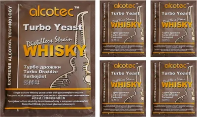 Produktbild von HUGBERT Turbohefe Alcotec Whisky + GA Enzym Alkohol Gärhefe Hefe Brennhefe, 5 Stück