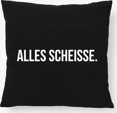 Produktbild von Huuraa Kissen Alles Scheisse Schriftzug 40x40cm mit Füllung Black Baumwolle Dekokissen Geschenkidee