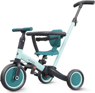 Productafbeelding van Driewieler voor Peuters van 1-3 jaar - Peuterfiets met Ouder-Schuifgreep, Rugleuning en Veiligheidsgordel - Groen
