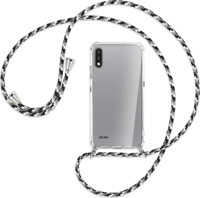 Produktbild von Handykette Backcover-Schutzhülle mit Band (Metall silberfarben) für LG K22 LMK200 - schwarz/grau/weiß