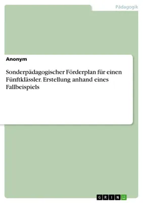Produktbild von Sonderpädagogischer Förderplan für einen Fünftklässler. Erstellung anhand eines Fallbeispiels