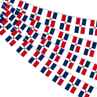 Obrázek produktu pro Vlajková girlanda, Dominikánská republika, 30 vlajek, rozměr 14x21 cm, délka 10 metrů, materiál: polyester