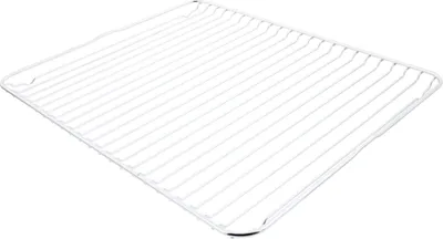 A white wire rack is shown from a slightly elevated angle against a white background.