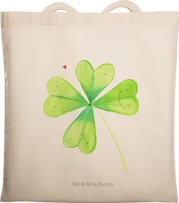 Produktbild von Mr. & Mrs. Panda Stoffbeutel Blume Kleeblatt - Transparent - Geschenk, Umzug, Neuanfang, Motivation, Shopping Tasche, Tragetasche, Glück, Glücksbringer, Tote Bag, Garten
