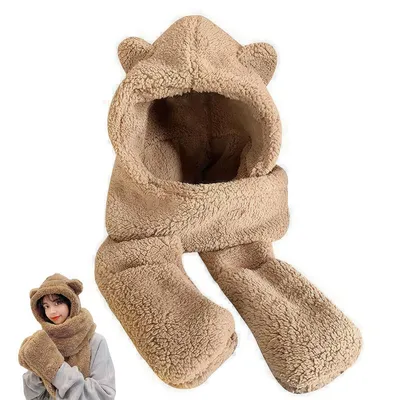 Produktbild von 3 In 1 Mütze Damen Winter Set, Warme Mütze Schal Handschuhe Set mit Fleecefutter, Dicke Plüsch Hut Set für Damen Mädchen
