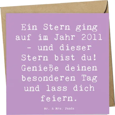 Produktbild von Mr. & Mrs. Panda Grußkarte Spruch 2011 Geburtstag Stern - Lavendeltraum - Geschenk, Klappkarte, anlasskarte, Glückwunschkarte, Happy Birthday, Alter, faltkarte, geboren