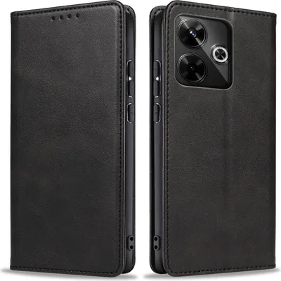 A black leather flip phone case for a Xiaomi Redmi 13.