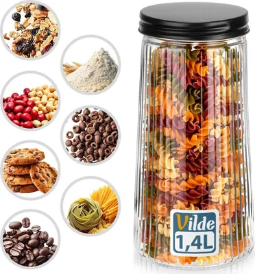 Image de Vilde | Bocal à provisions - Transparent - 1,4 L - Avec Couvercle Et Joint - Rangement Cuisine