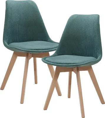 Image de Chaise de salle à manger 'Fläten' set de 2 chaises rembourrées velours côtelé vert foncé