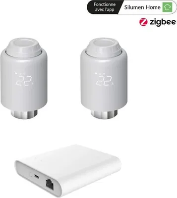 Produktbild von Set mit 2 angeschlossenen Thermostatköpfen + ZigBee Ethernet-Gateway