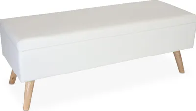 Produktbild von Relaxdays Sitzbank, Stauraum, gepolstert, Kunstleder, Holz, HxBxT: 40 x 110 x 40 cm, Sitztruhe Flur, Schlafzimmer, weiß