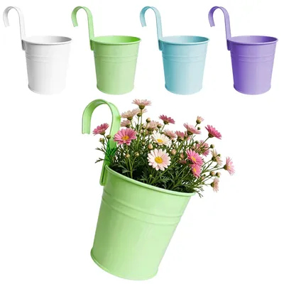 Produktbild von Set aus 4 Hängenden Blumentöpfen aus Verzinktem Eisen - 16 cm Hoch