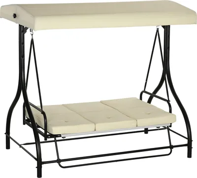Produktbild von Outsuuny 2 in 1 Hollywoodschaukel mit Liegefunktion 3-Sitzer Gartenschaukel mit verstellbarem Sonnendach, Schaukelbank belast bis 240kg, Gartenliege für Garten, Terrasse, 195x117x175 cm, Beige