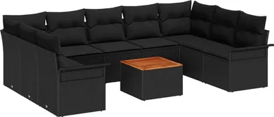 Image de Ensemble de canapés de jardin vidaXL, 10 pièces, 9 places, couleur noire, en résine tressée