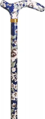 Produktbild von Garcia 1880 Verstellbarer Gehstock – Blau mit Blumenmuster – Verstellbar von 77 bis 99 cm – Aluminium – Petit-Derby-Griff – Kleine Hände