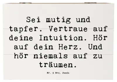 Produktbild von Mr. & Mrs. Panda holzschatulle Spruch Mutig zu sich selbst stehen 22 x 15 cm - Weiß - Geschenk, Geschenkbox, Zuversicht, Trost, schatztruhe, Vertrauem, positive Energie