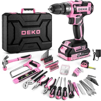 Produktbild von Werkzeugkoffer 186-teilig mit 20V Akku-Bohrschrauber Rosa
