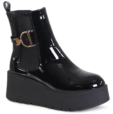 Produktbild von topschuhe24 3128 Damen XXL Plateau Stiefeletten Chelsea Boots, Farbe:Schwarz, Größe:38 EU