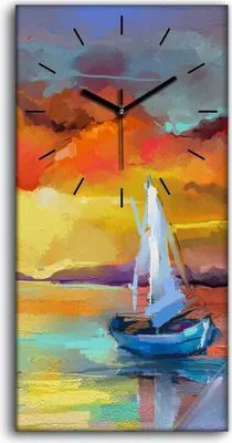 Produktbild von Dekor Leinwand Uhr Wandbilder Geräuschlos 30x60 Boot Segel Wasser Himmel bunte - schwarze Hände