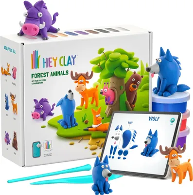 Obrázek produktu pro Hey Clay Lesní zvířata, plastová hmota + příslušenství, modelína, 15 barev