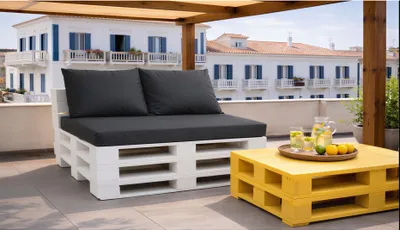 Produktbild von Palettenkissen Set 120 x 50 x 10 cm + 2 x 50 x 40 cm – Sitz- & Rückenkissen, abnehmbare Bezüge, Outdoor geeignet, 3-teilig,Anthrazit