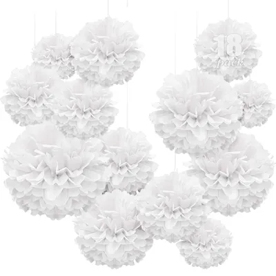 Seidenpapier-Pompons, 18 Stück, weiß, Partydeko, Hochzeit, Geburtstag