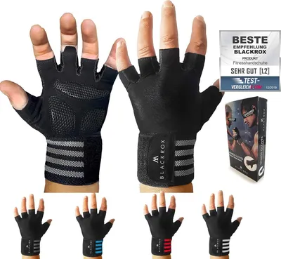 Produktbild von BLACKROX Trainingshandschuhe Vergleichssieger Fitness Handschuhe mit Handgelenkstütze Herren u. Damen, Handschuhe für Kraftsport, Gym, Schwarz, Gr. M