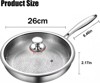 Produktbild von Titan Bratpfanne 26 cm - Antihaft Pfanne - Reines Titan - Unbeschichtet - Gehämmerte Fischschuppenstruktur - Titanlegierung Kochgeschirr