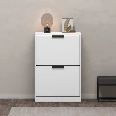 Produktbild von doporro Schuhschrank Schuhkommode BTH: 60x28x89cm Schuhregal in matt Weiß mit 2 Fächern Schuhschrank01