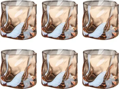 Produktbild von Twisted Tumbler Glas 6er Set,Kreatives Glas Bierglas,Unregelmäßige Twisted Liquor Gläser für kühles Wasser,Milch,Kaffee,Whiskey (Gelb)