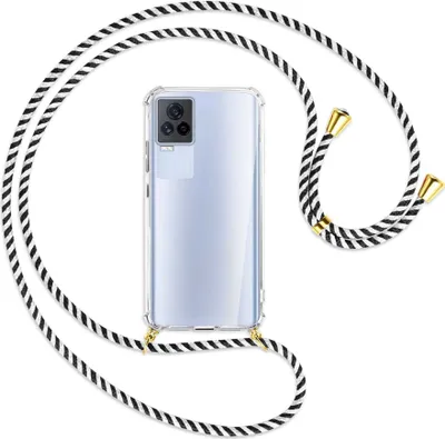 Produktbild von Handykette Backcover-Schutzhülle mit Band (Metall goldfarben) für vivo IQOO 7 - schwarz/weiß gestreift