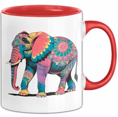 Produktbild von Elefant Tier Blumen Tasse Geschenk Lustige Geschenkidee Spruch (Rot)