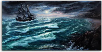Produktbild von Coloray - Glasbild - 120x60 cm - Wandbild - Glasbilder - Foto Sturm Ozeanmeer Piratenschiff