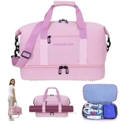 Produktbild von Sporttasche Damen Reisetasche Schuhfach Innentaschen Yoga Mattenhalter Saunatasche Tasche Handgepäck Weekender Elephant One 13115 Rosa +Flasche