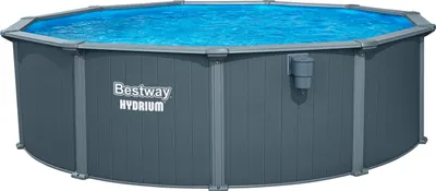 Produktbild von Bestway® Hydrium™ Stahlwandpool Komplett-Set mit Sandfilteranlage Ø 488 x 132 cm, Holz-Optik (Grau), rund