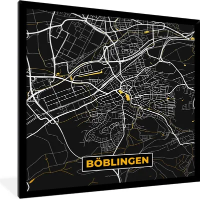 Produktbild von MuchoWow® Gerahmtes Poster Schwarz und Gold - Stadtplan - Böblingen - Deutschland - Karte 40x40 cm - Poster mit Schwarzem Bilderrahmen Wandposter Rahmen Foto Bilder - Mit Rahmen - Wanddekoration Schlafzimmer