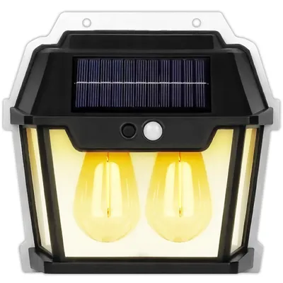 Immagine prodotto di Lampada solare da esterno KRUMAD 600 lm, luce bianca calda, con sensore di movimento e crepuscolare, 3 modalità, IP65, PIR 120°/5–8 m – per giardino, terrazza, montaggio a parete